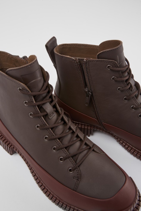 Bordowe Sznurowane Skórzane Buty Camper Design Pix