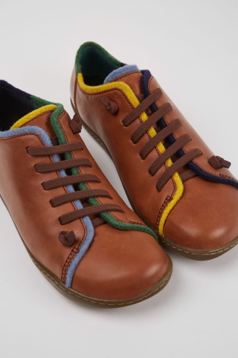Camper Design Twins Brązowe I Niebieskie Skórzane Buty Damskie