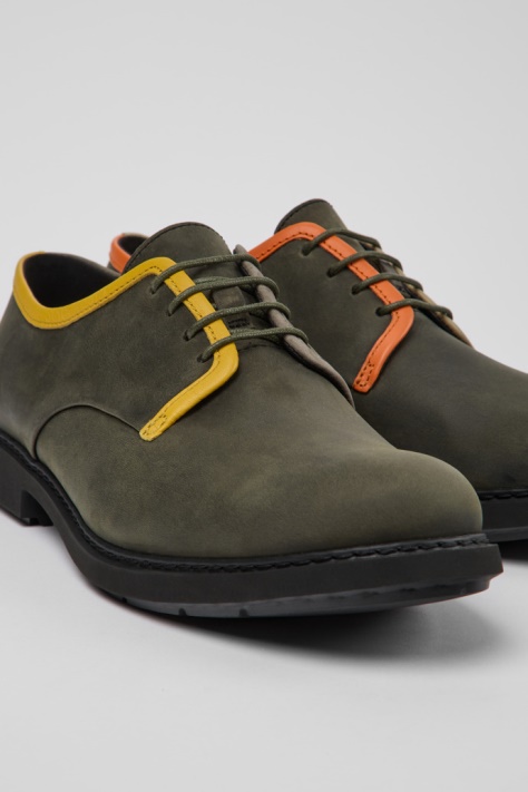 Camper Design Twins, Zielone, Skórzane Buty Sznurowane Dla Mężczyzn