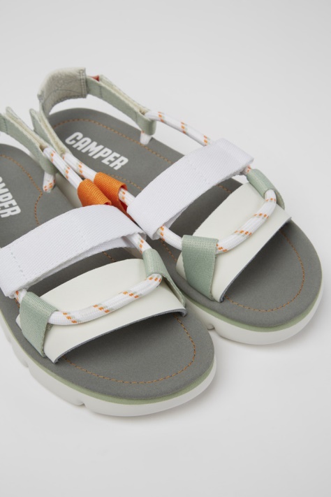 Camper Design Oruga Biało-zielone I Pomarańczowe Sandały Damskie